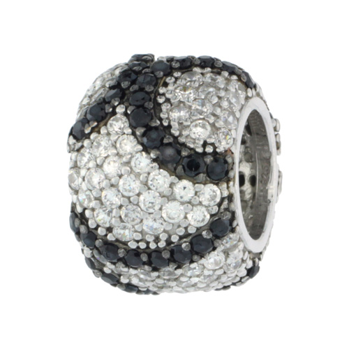 Sterling Silver Black and White Cubic Zirconia Barrel Type Pendant Rhodium Finish, 7/16 inch wide