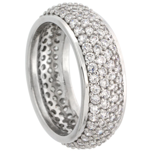 Sterling Silver Micro Pave Cubic Zirconia Band Plain Edge 5/16 inch wide, sizes 6 - 9