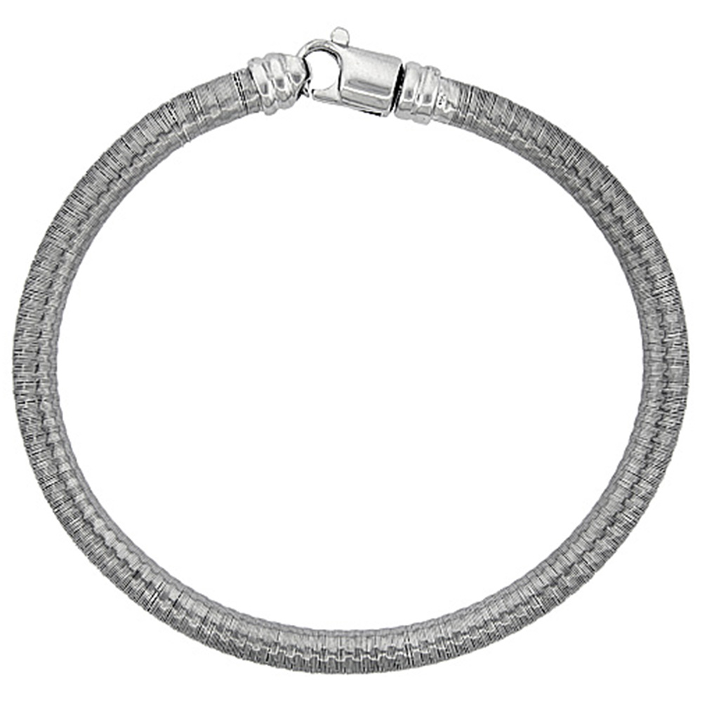 Sterling Silver Round Textured Flexible Bracelet 5mm wide, 7.5 inches long