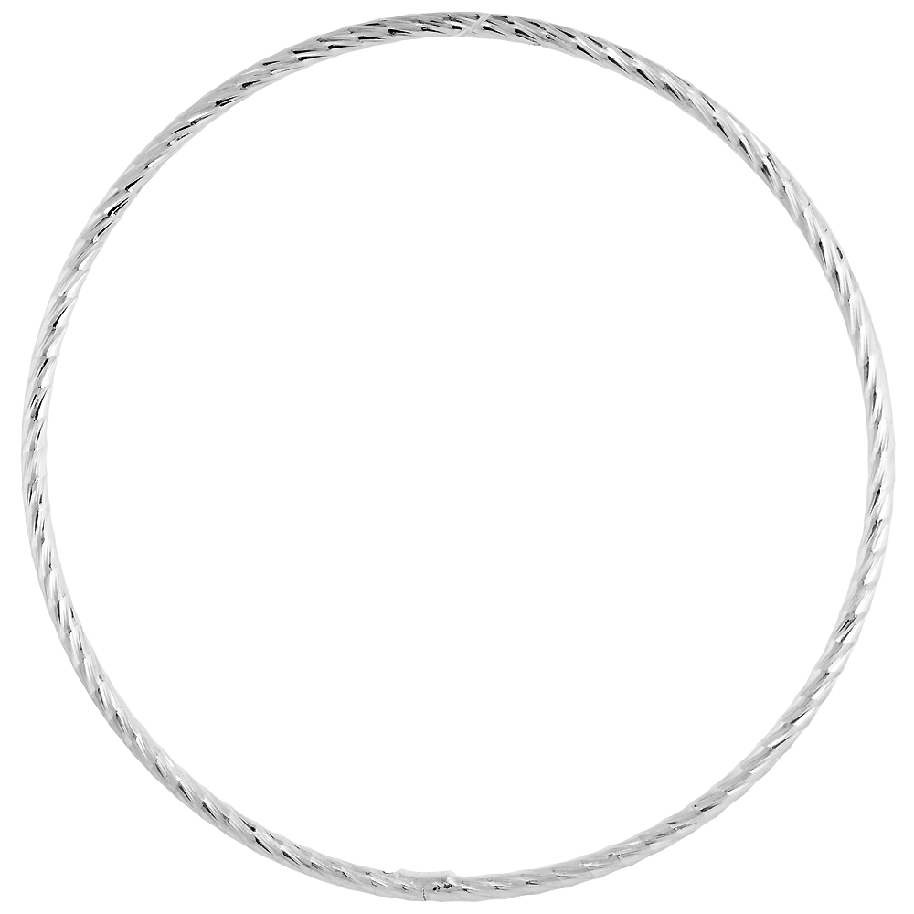 Sterling Silver 2mm Stacking Slip-on Bangle Diamond-cut, fits 8 inch wrist