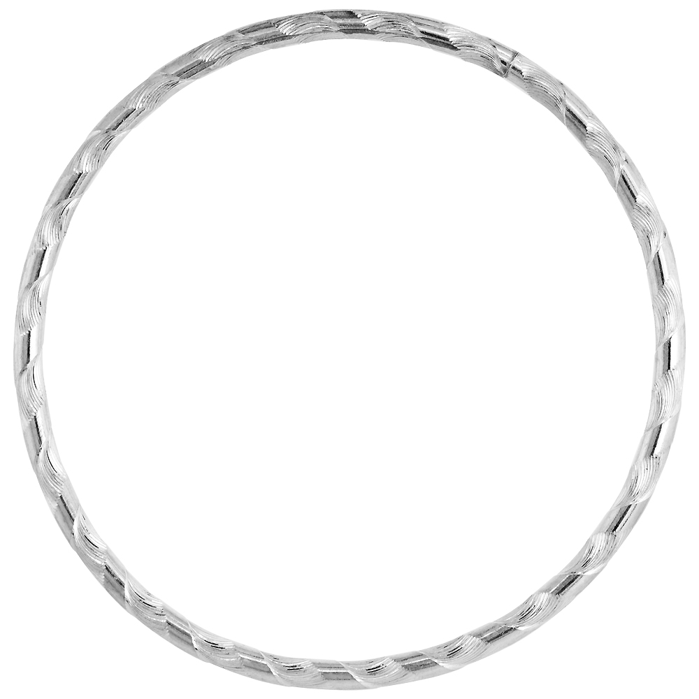 Sterling Silver 3mm Stacking Slip-on Bangle Diamond-cut, fits 7.5 inch wrist