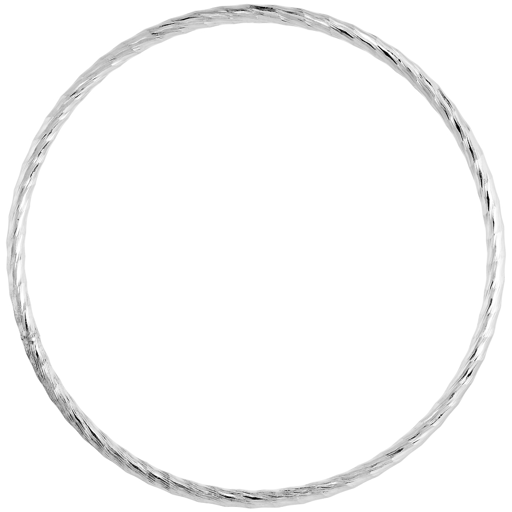 Sterling Silver 3mm Stacking Slip-on Bangle Diamond-cut, fits 7.75 inch wrist