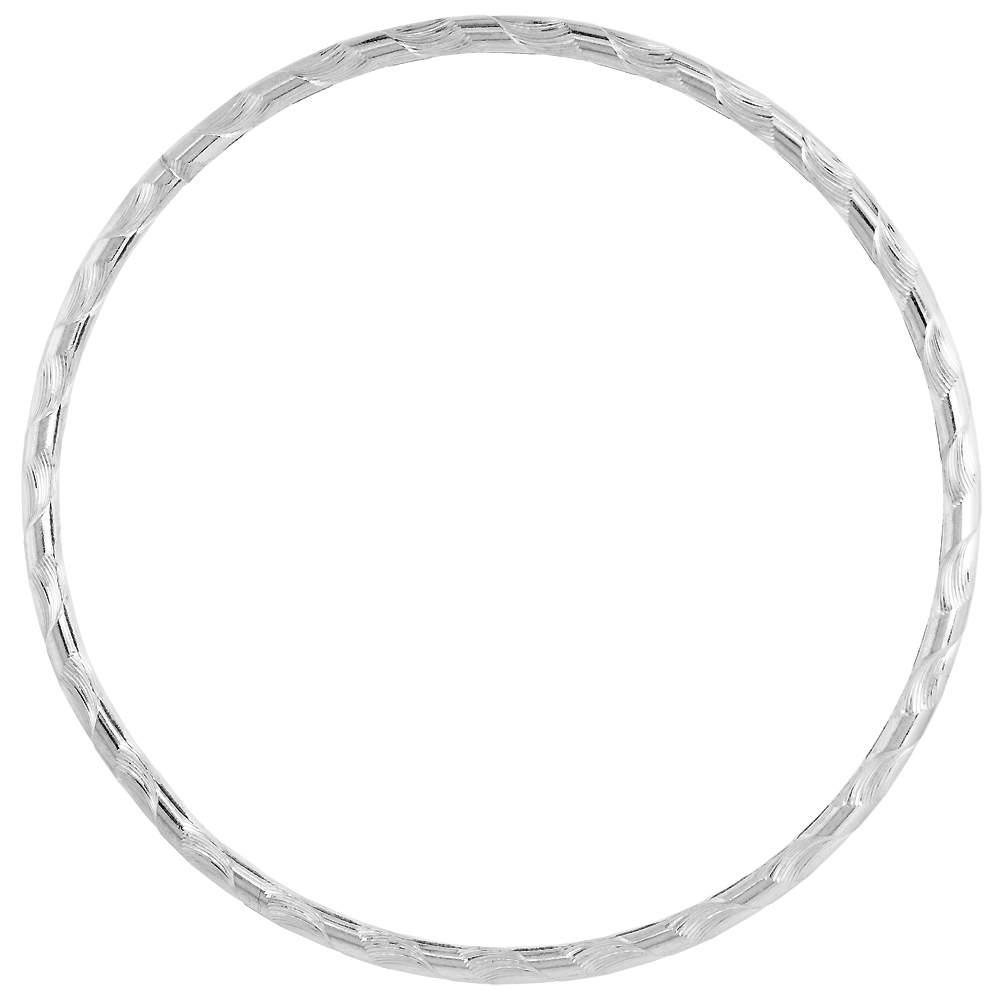Sterling Silver 3mm Stacking Slip-on Bangle Diamond-cut, fits 8 inch wrist