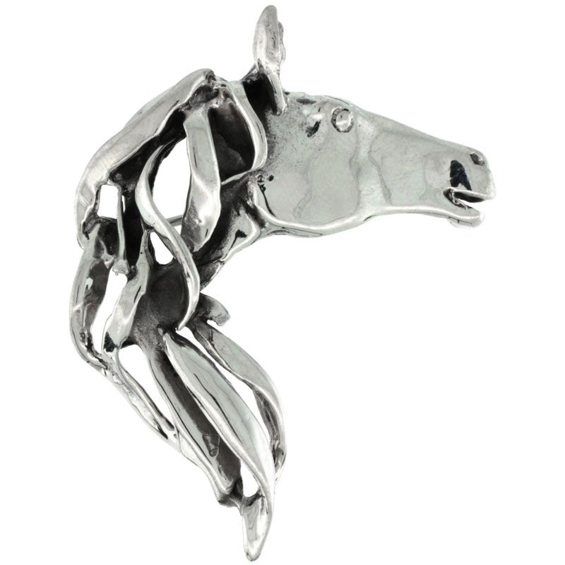 Sterling Silver Horse Head Brooch Pin, 1 11/16" (42.5 mm) wide