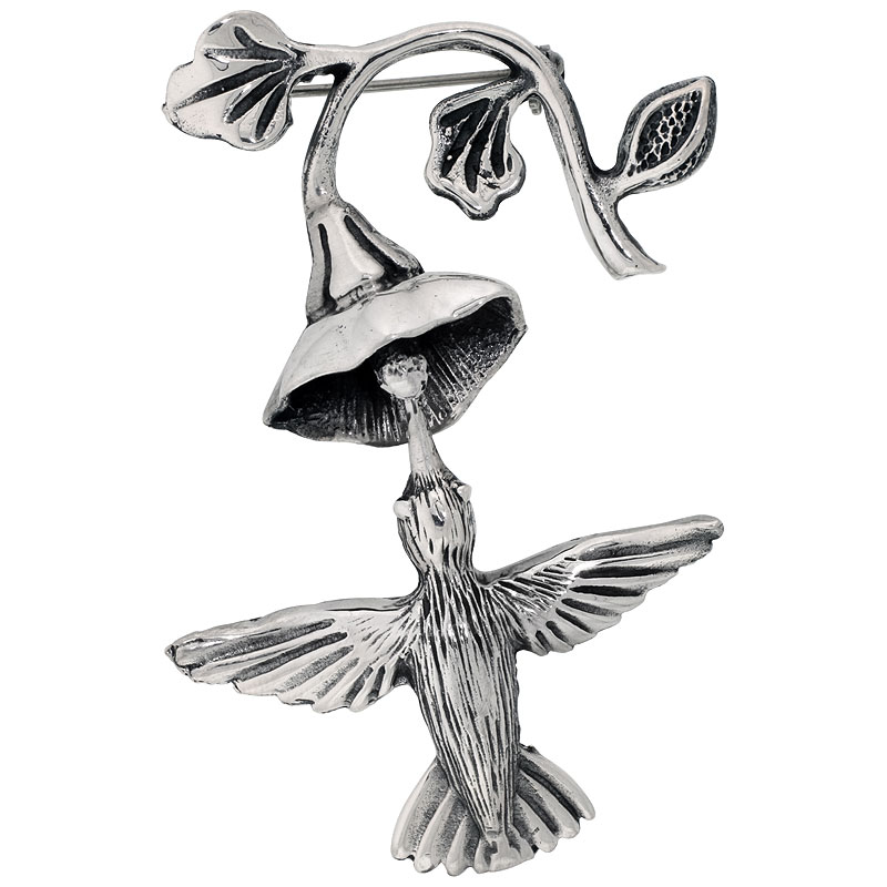 Sterling Silver Hummingbird Brooch Pin, 2 3/4 inch