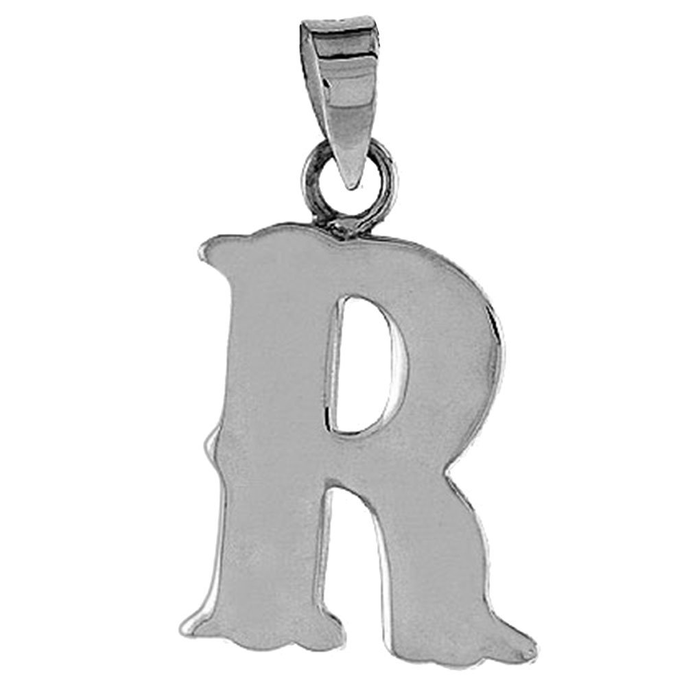 3/4 inch Sterling Silver Block Initial R Alphabet Pendant Alphabet Letters High Polished