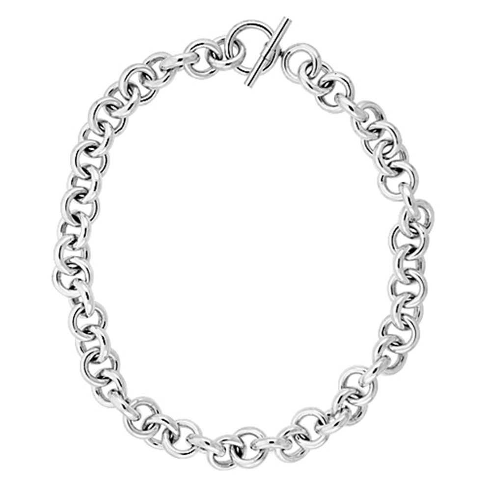 Sterling Silver Circles Hollow Toggle Necklace, 20 inches long