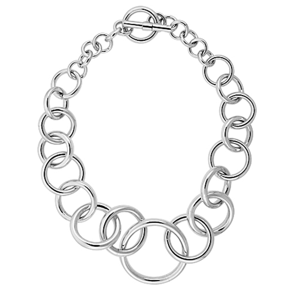 Sterling Silver Round Links Hollow Toggle Necklace, 20 inches long