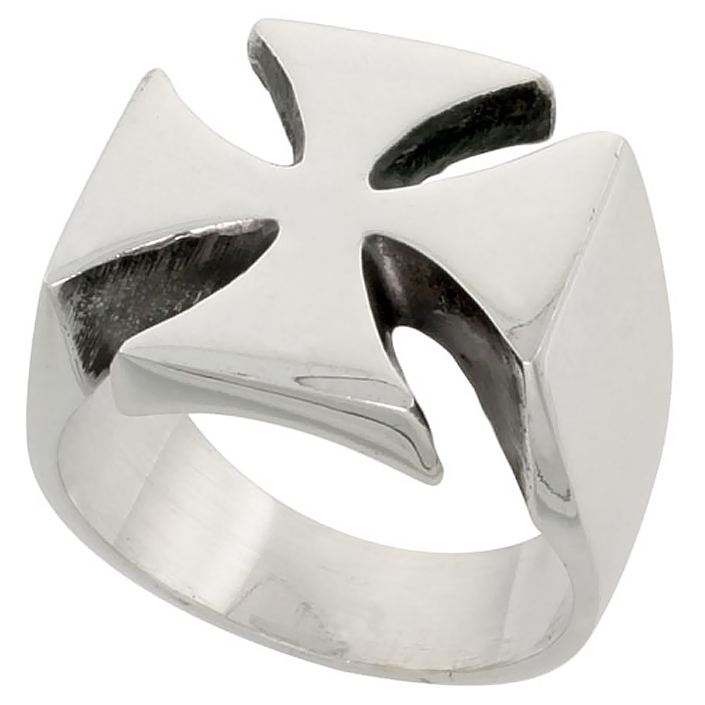 Sterling Silver Maltese Cross Ring for Men Solid Back Hefty Handmade 5/8 inch wide