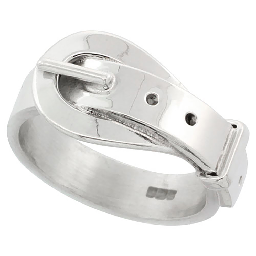 Sterling Silver Belt Buckle Ring Women Men High Polished 5/16 inch wide