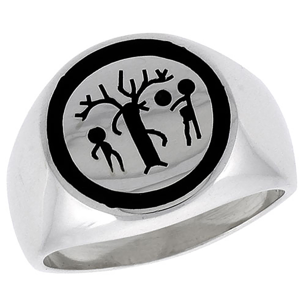 Sterling Silver Adam and Eve Snake Apple Tree for Men & Women 5/8 inch sizes 6 - 14