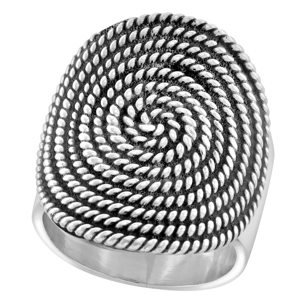 Sterling Silver Curved Ship Flemish Coil Rope Ring for Women 1 inch