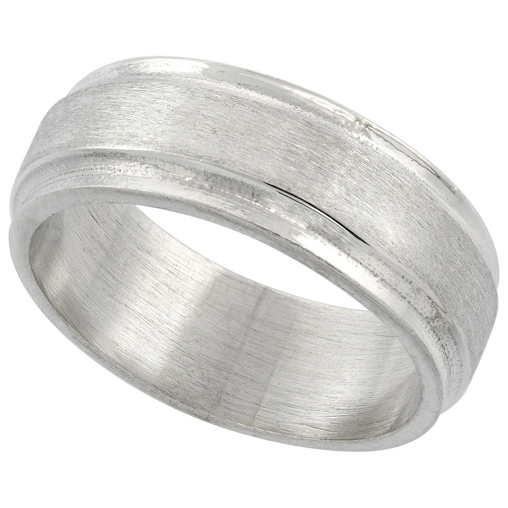 Sterling Silver 8mm Wedding Band Ring Recessed Edges Matte Finish sizes 6 - 10