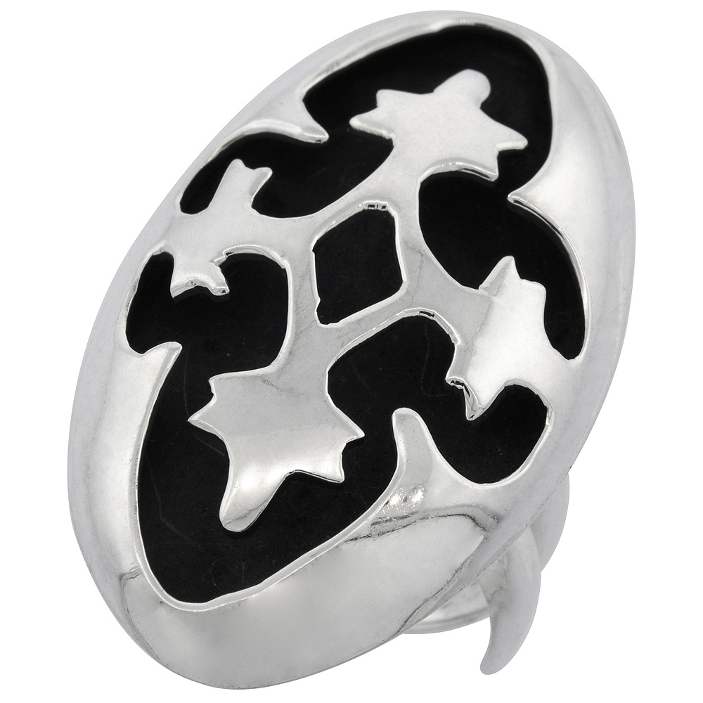 Sterling Silver 1.5 inch Long Domed Oval Coptic Cross Ring for Women sizes 6 - 10