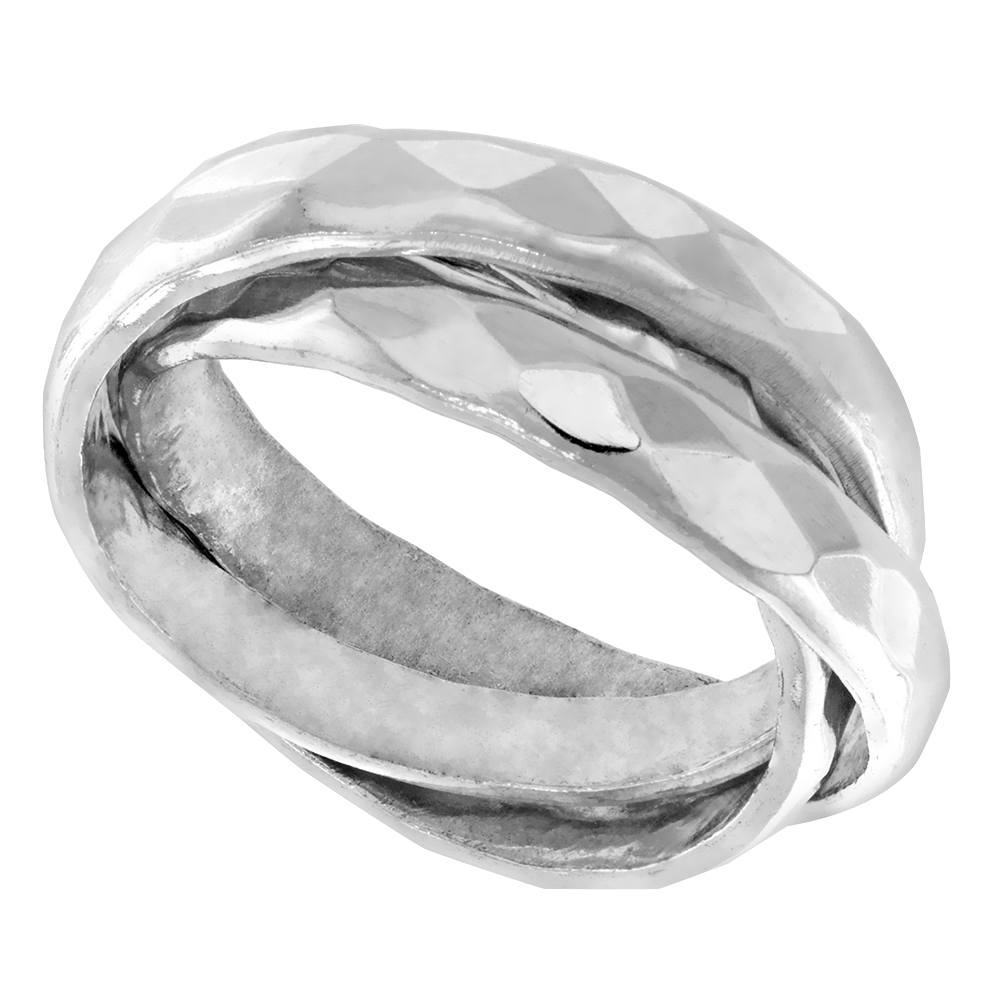 Sterling Silver Rolling Ring for Women Handmade Hammered sizes 7 - 12
