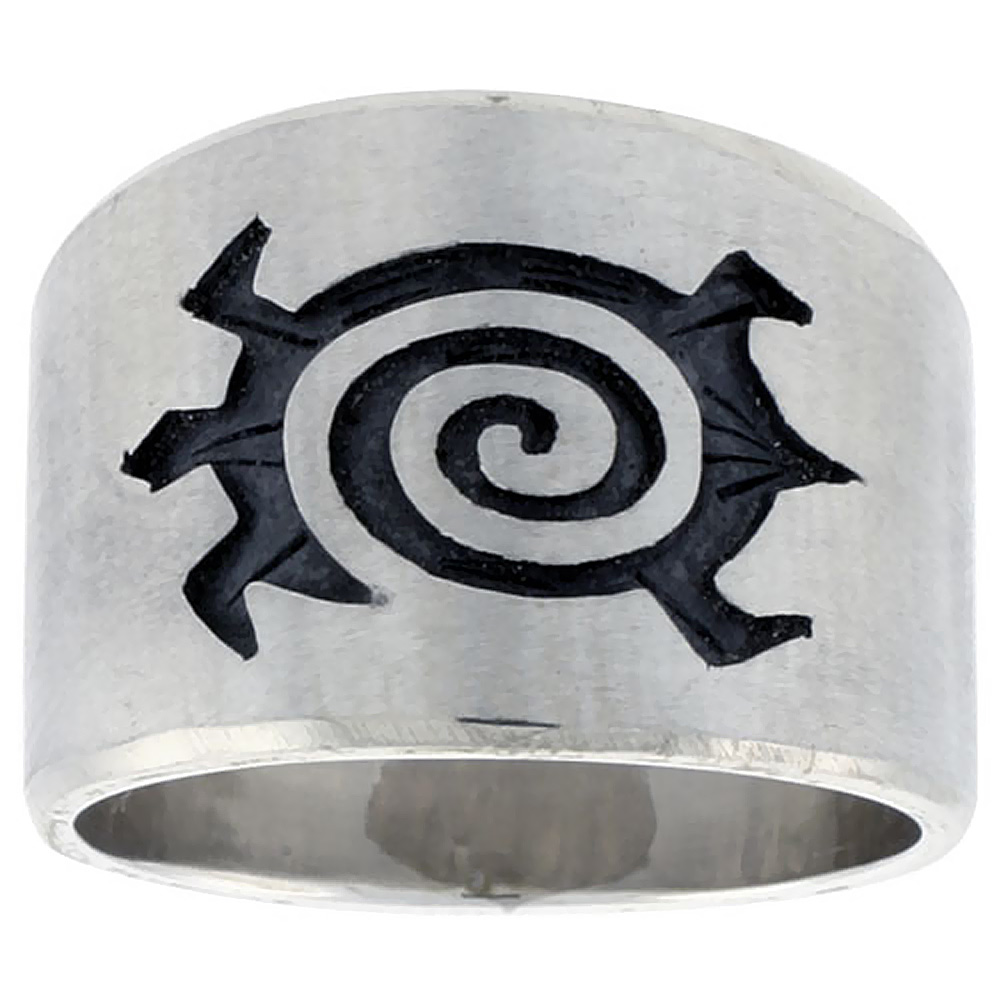 Sterling Silver Native American Mother Earth Unci Maka Symbol Turtle Ring for Men sizes 8-13