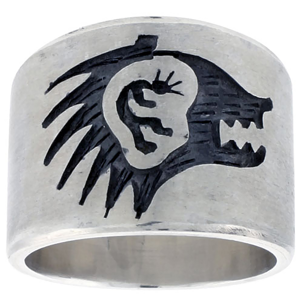 Sterling Silver Native American Sacred Power Symbol Man in Bear Ring for Men sizes 8-13