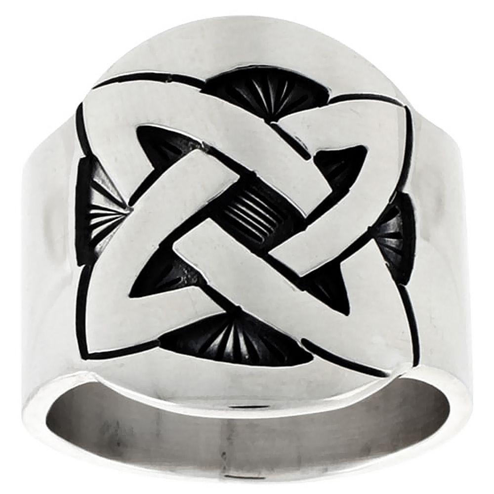Sterling Silver Quaternary Celtic Knot Cigar Band Ring for Men sizes 8-13