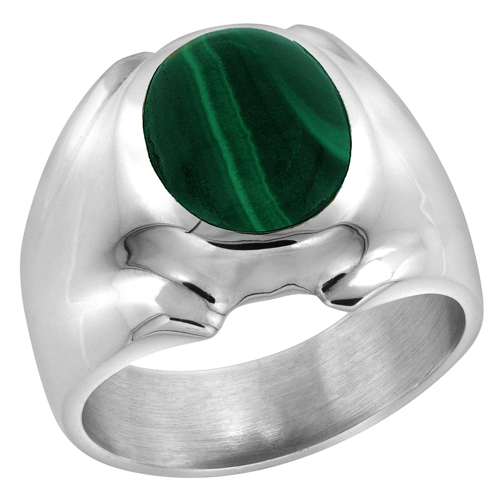 Sterling Silver Malachite Ring for Men Oval Domed Solid Back Handmade sizes 8 - 14