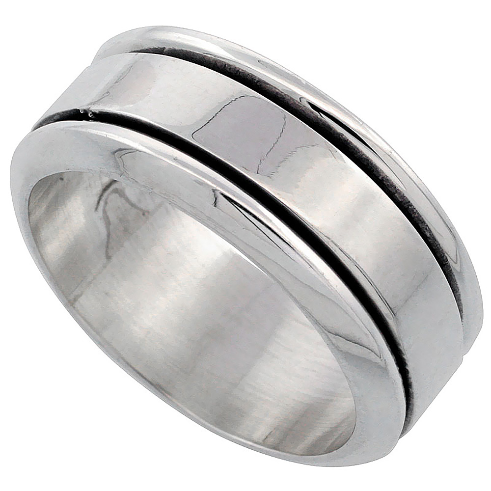 5 and 9mm Sterling Silver Womens & Mens Spinner Ring Polished Flat Band Polished Handmade