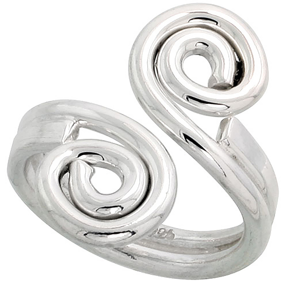 Sterling Silver Wire Wrap Ring for Women Short Sworls Bypass Handmade 1 inch long sizes 6 - 10