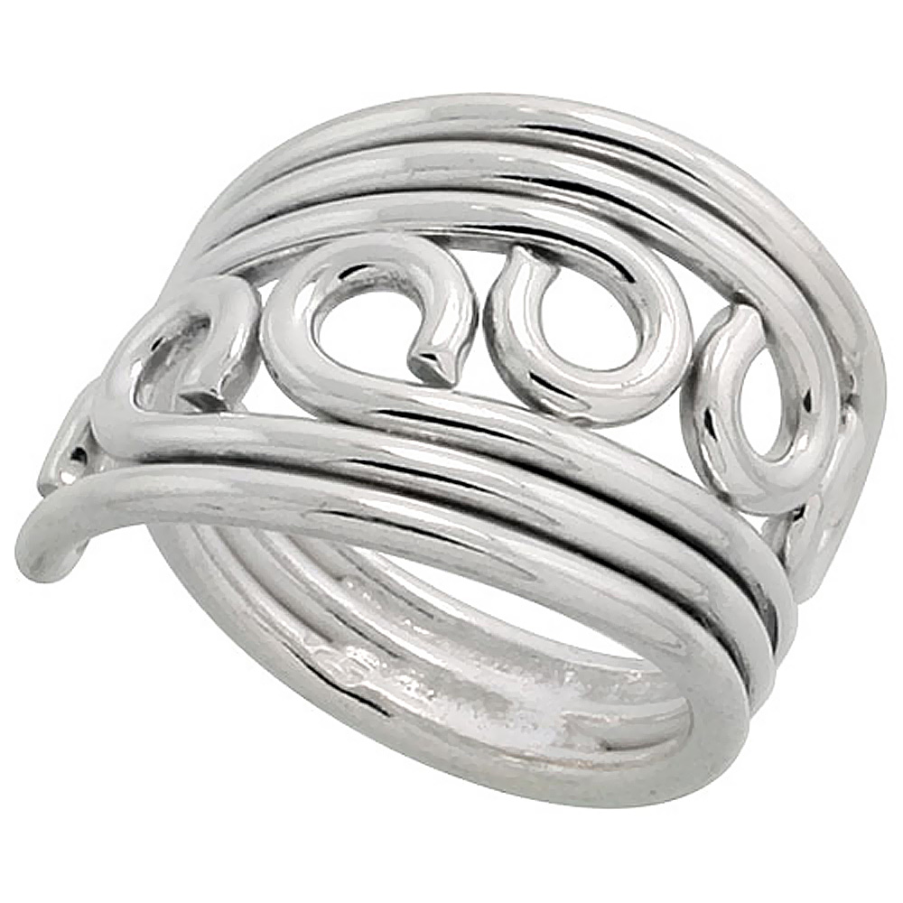 Sterling Silver Wire Wrap Ring for Women 3 Waves Bypass Handmade Bypass Handmade 5/8 inch long sizes 6 - 10