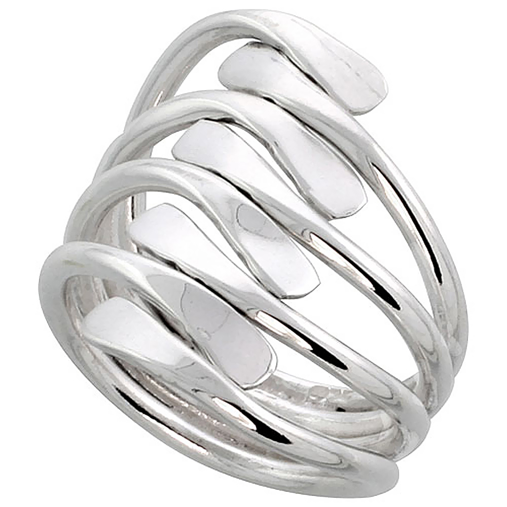 Sterling Silver Wire Wrap Ring for Women Horseshoe Nails Bypass Handmade 1 inch long sizes 6 - 10
