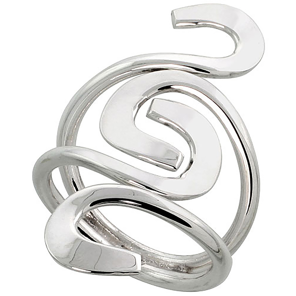 Sterling Silver Wire Wrap Ring for Women S Curves Bypass Handmade 1 3/4 inch long sizes 6 - 10