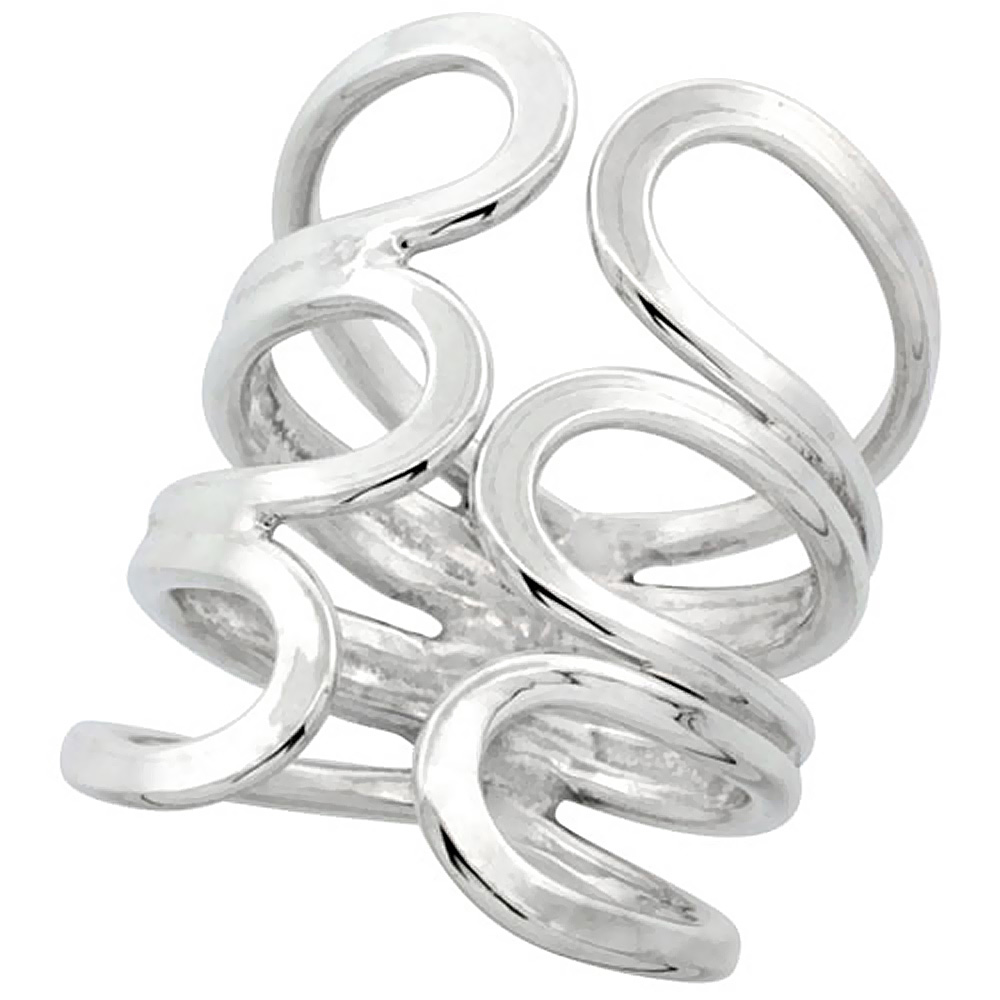 Sterling Silver Wire Wrap Ring for Women 3 loops Handmade 1 inch long sizes 6 - 10