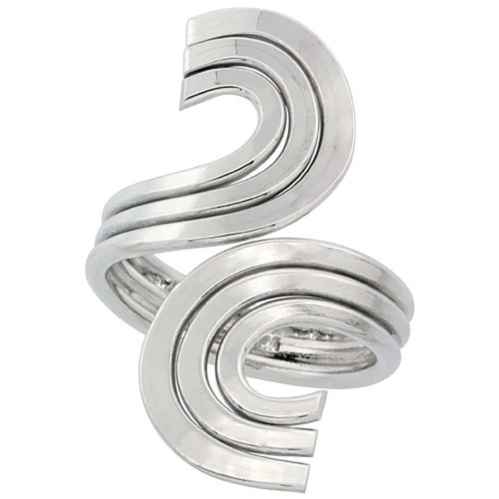 Sterling Silver Wire Wrap Ring for Women S Curve Bypass Handmade 1 1/4 inch long sizes 6 - 10