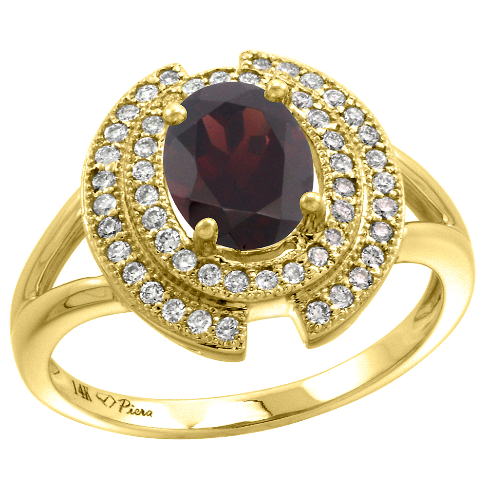 14k Yellow Gold Diamond Halo Genuine Garnet Engagement Ring Oval 8x6mm, size 5-10