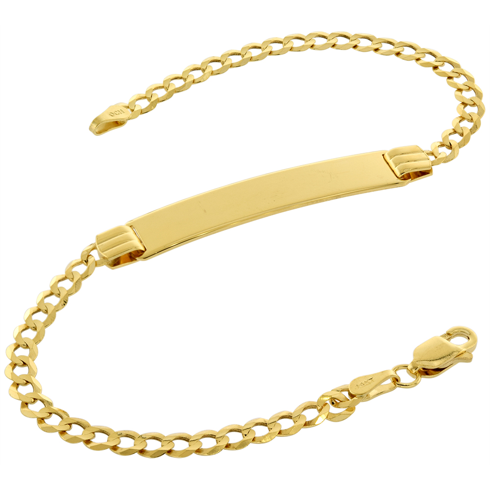 Real 14k Gold 7mm ID Bracelet for Women with 4mm Cuban Link ID Bracelet Solid Engravable 7-8 inch