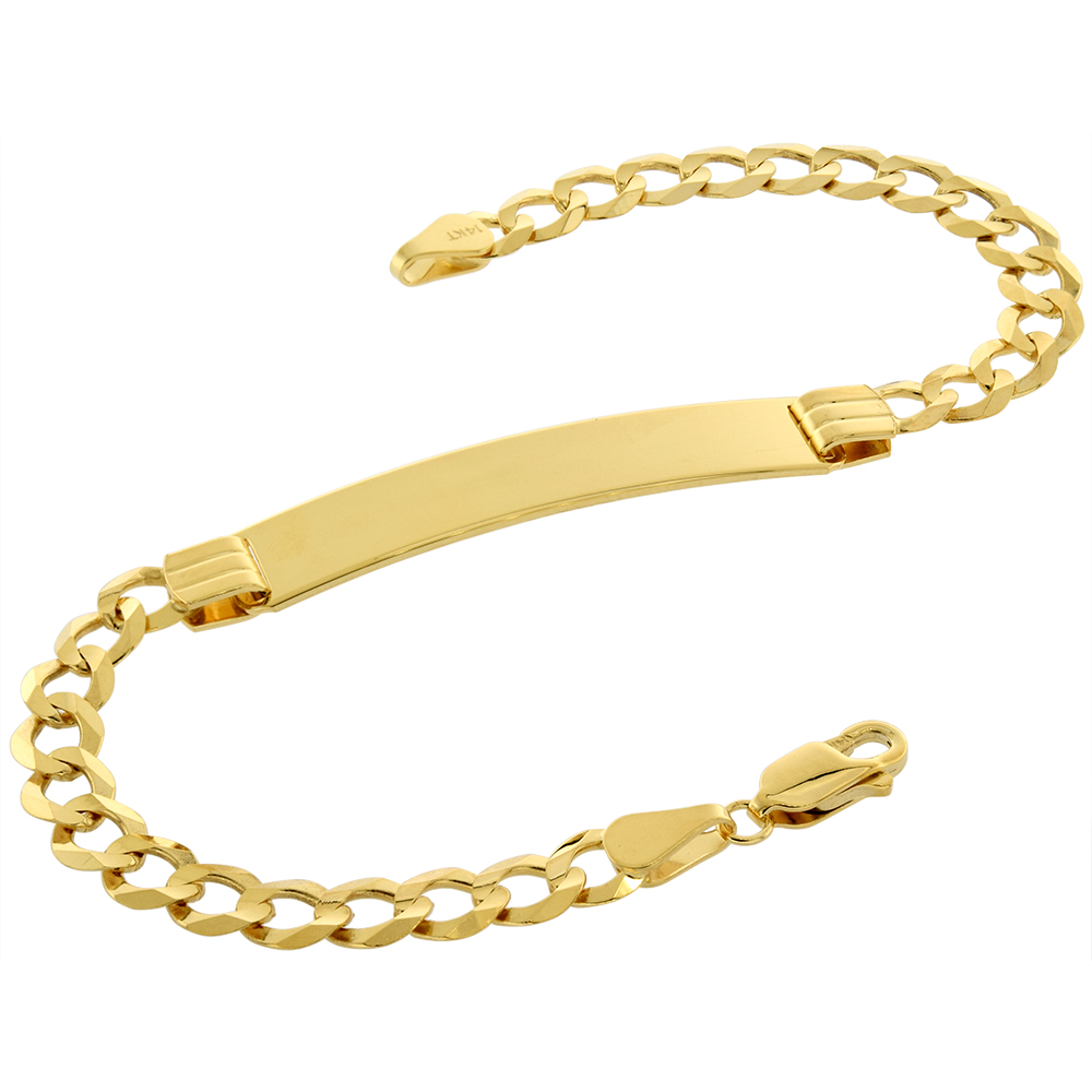 Real 14k Gold 8mm ID Bracelet for Men with 6mm Cuban Link ID Bracelet Solid Engravable