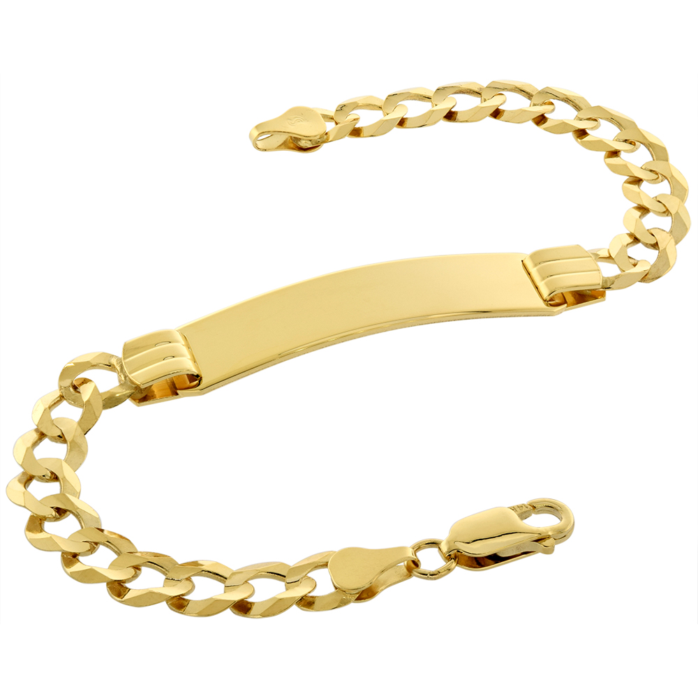 Real 14k Gold 10mm ID Bracelet for Men with 7mm Cuban Link ID Bracelet Solid Engravable