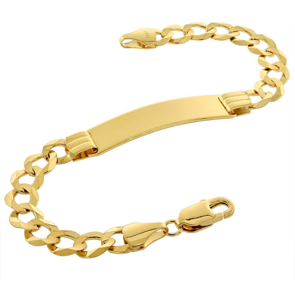 Real 14k Gold 10mm ID Bracelet for Men with 8mm Cuban Link ID Bracelet Solid Engravable