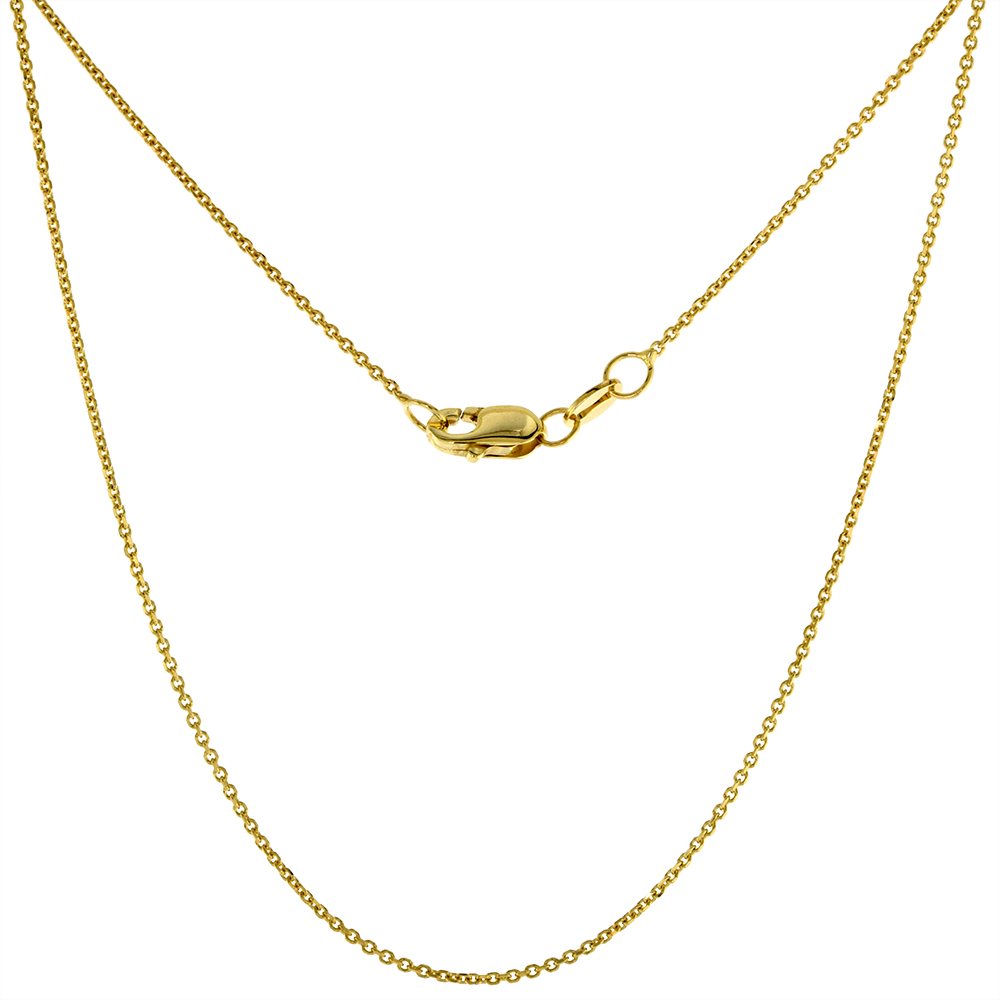 Solid 14k Yellow Gold 1mm Fine Boston Cable Link Chain Necklace for Women Sparkling Beveled Edges 16-20 inch