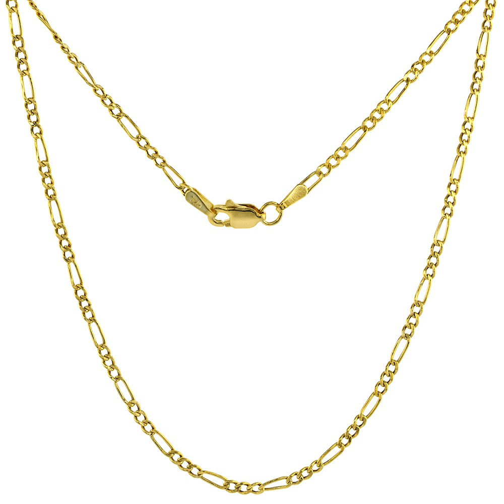 Hollow 10K Gold 2mm Figaro Link Chain Necklace for Men & Women 16-24 inch long