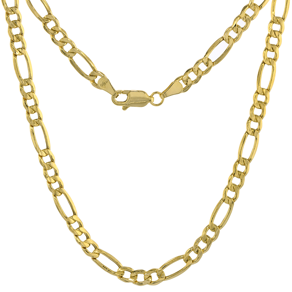 Hollow 10K Gold 4.5mm Figaro Link Chain Necklace for Men & Women 7-30 inch long