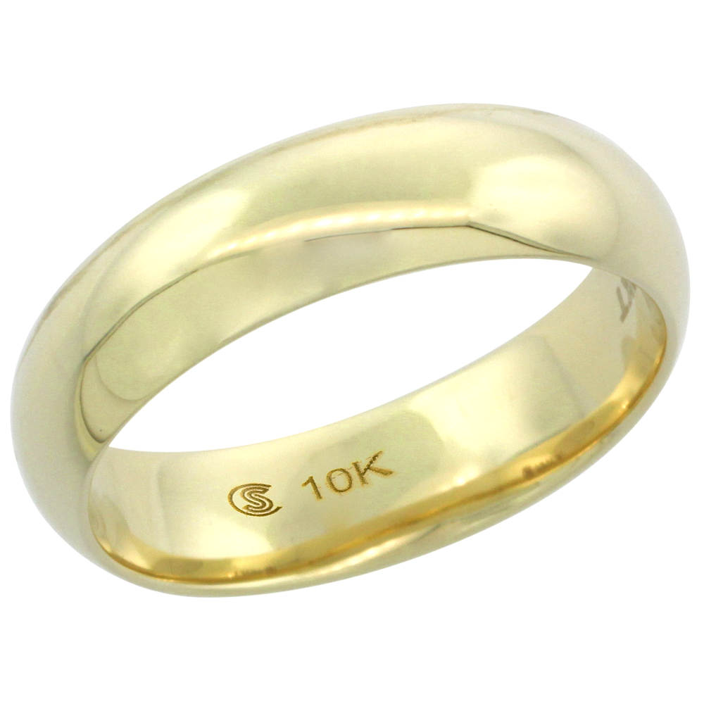 10k Yellow Hollow Gold 6mm Wedding Band for Men and Women Thumb Ring Comfort Fit sizes 9 - 13.5