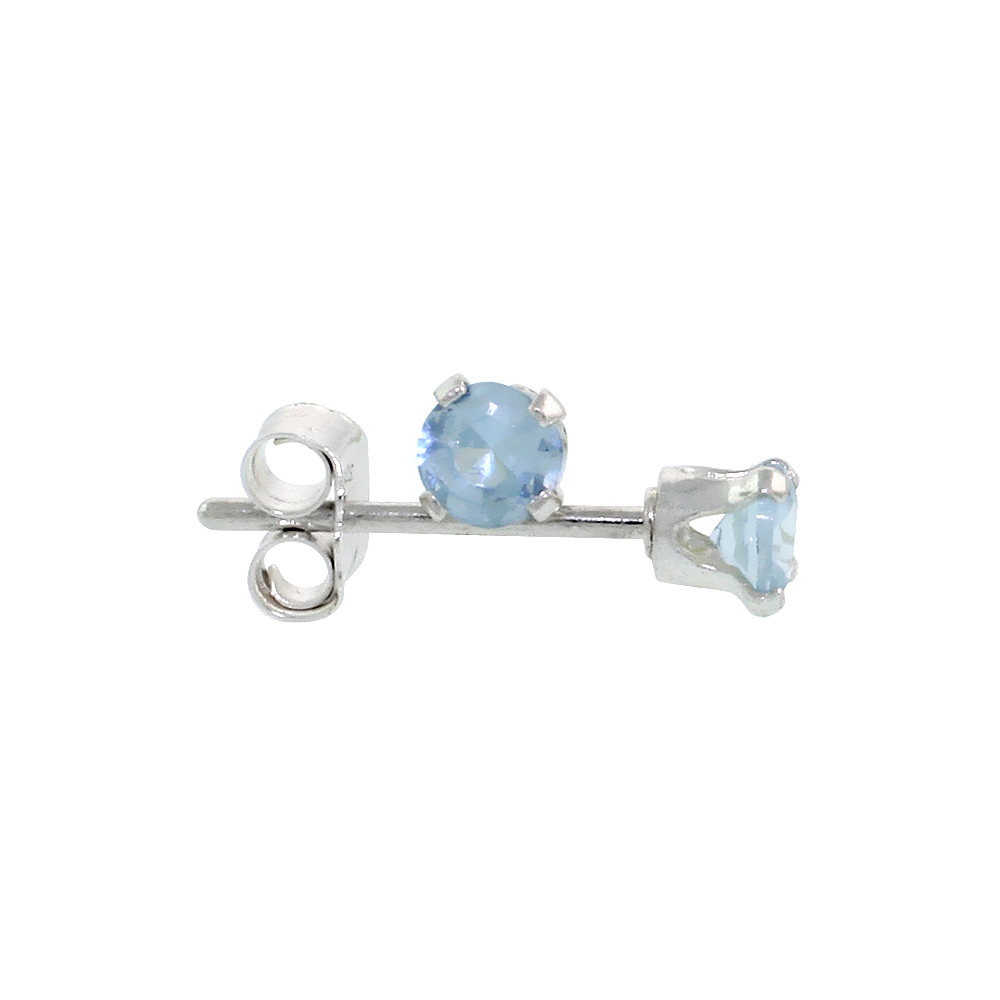 Sterling Silver Brilliant Cut Cubic Zirconia Stud Earrings 3 mm Topaz Blue Color 1/4 cttw