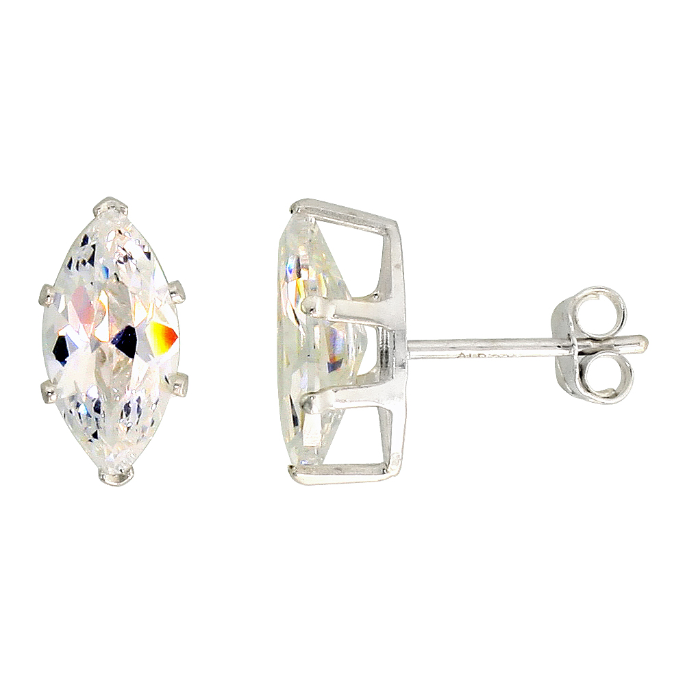 3 Pair Set Sterling Silver Cubic Zirconia Marquise Earrings Studs 2 carat/pair