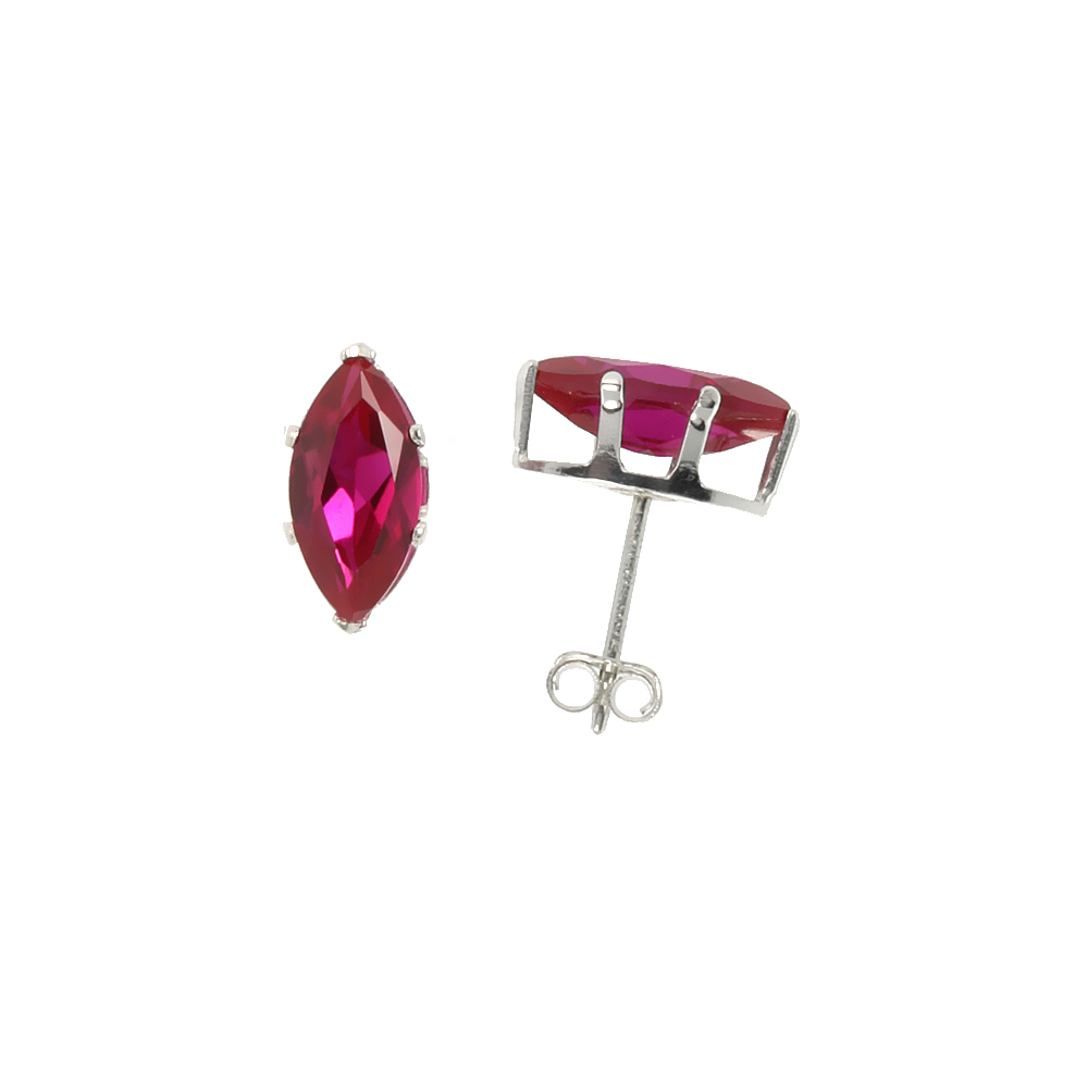 Sterling Silver Cubic Zirconia Marquise Pink Earrings Studs Pink Zircon 10x5mm