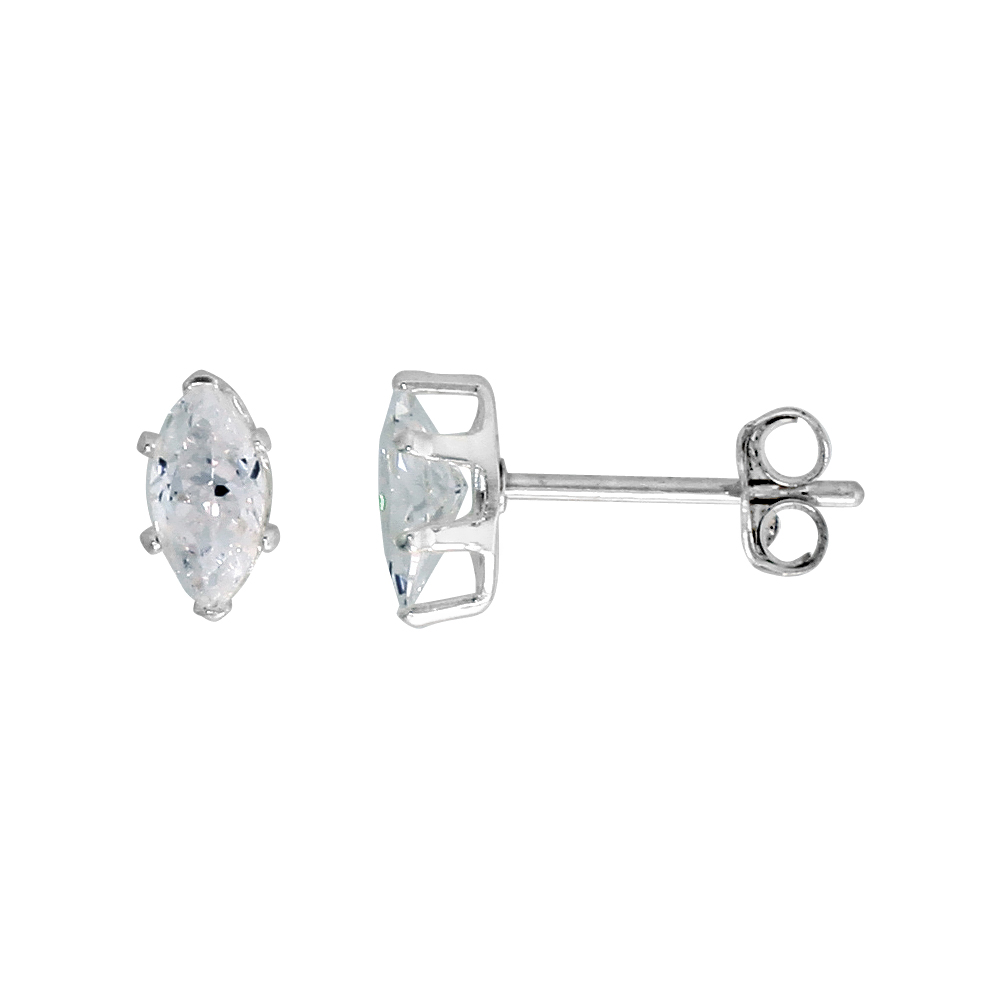 Sterling Silver Cubic Zirconia Marquise Earrings Studs 0.5 carats/pair