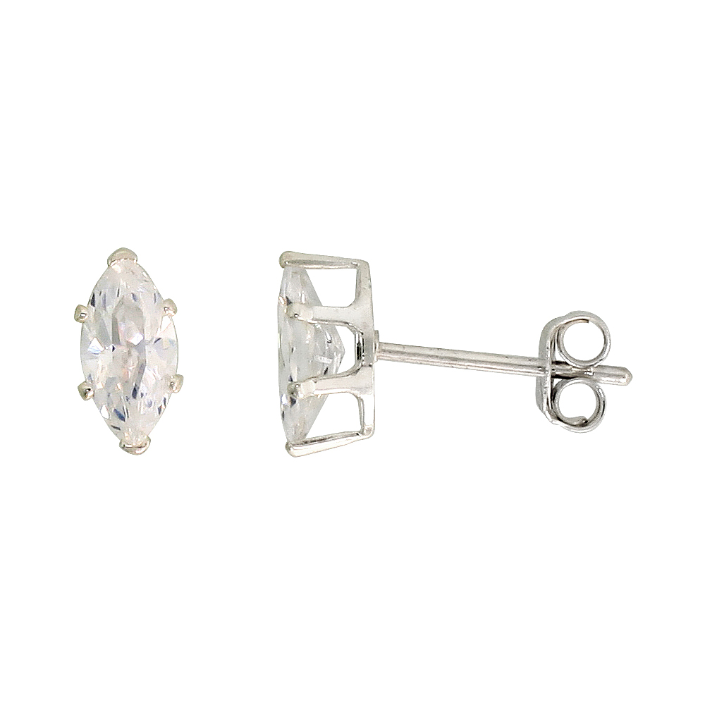 Sterling Silver Cubic Zirconia Marquise Earrings Studs 3/4 carat/pair