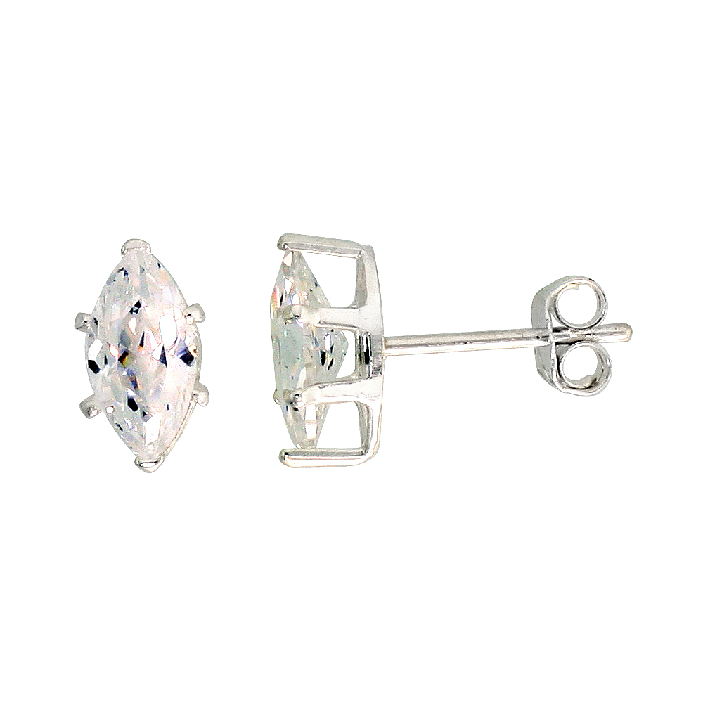 Sterling Silver Cubic Zirconia Marquise Earrings Studs 1 carat/pair