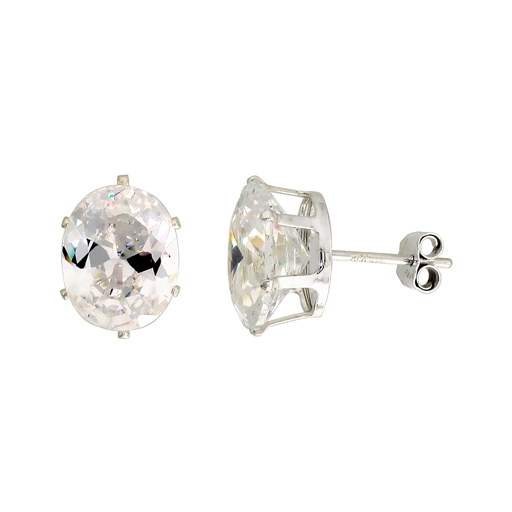 Sterling Silver Cubic Zirconia 10x8mm Oval Earrings Studs 5 carat/pair