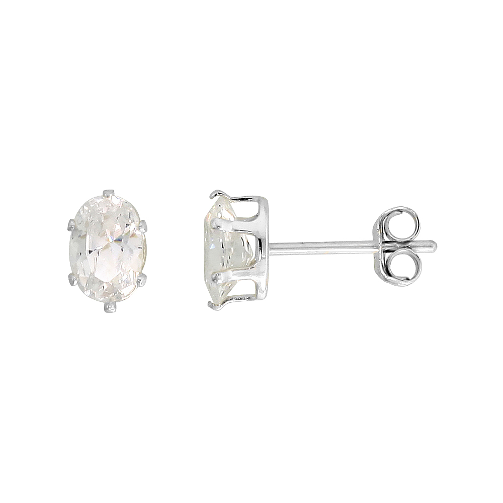 Sterling Silver Cubic Zirconia 6x4mm Oval Earrings Studs 3/4 carat/pair