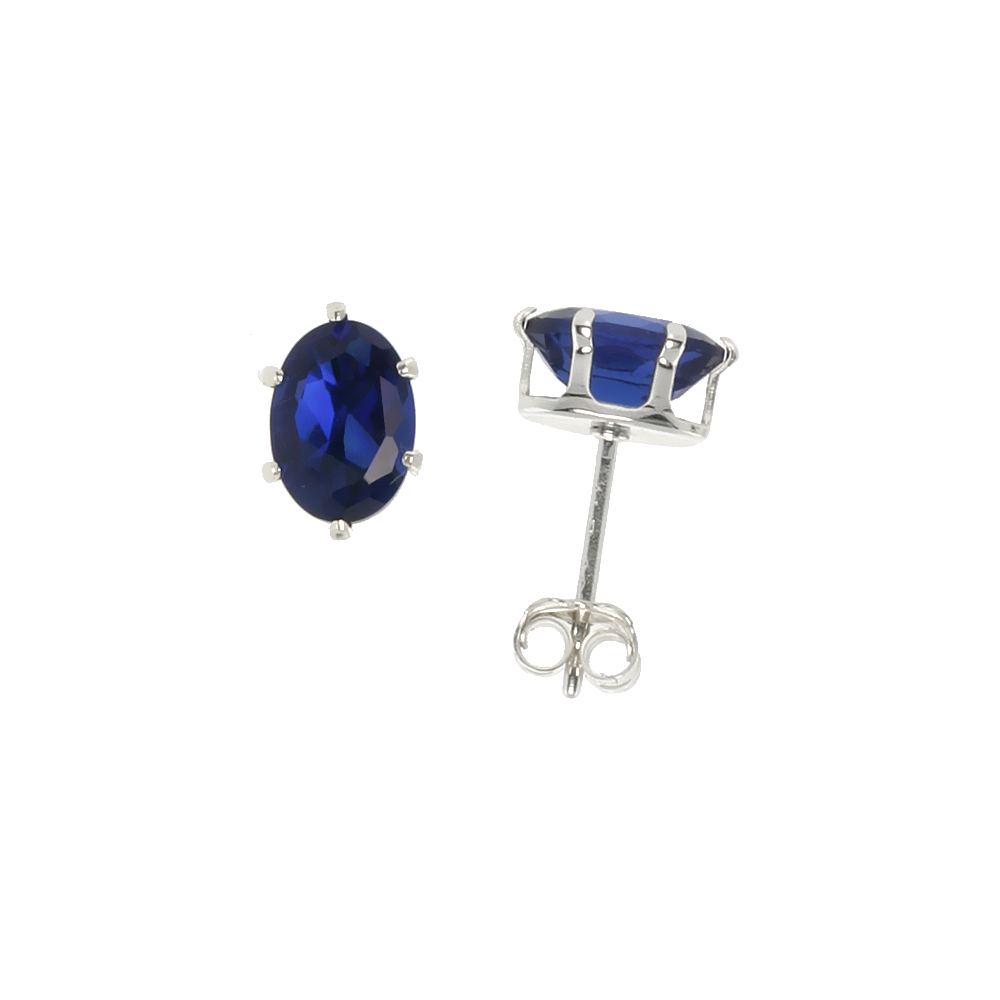 Sterling Silver Navy Blue Sapphire Color 7x5mm Oval Cubic Zirconia Earrings Studs 1.5 carat/pair