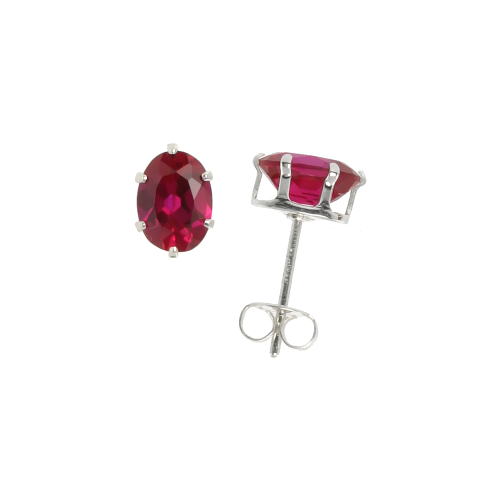 Sterling Silver 7x5mm Oval Cubic Zirconia Pink Earrings Studs Pink 1.5 carat/pair