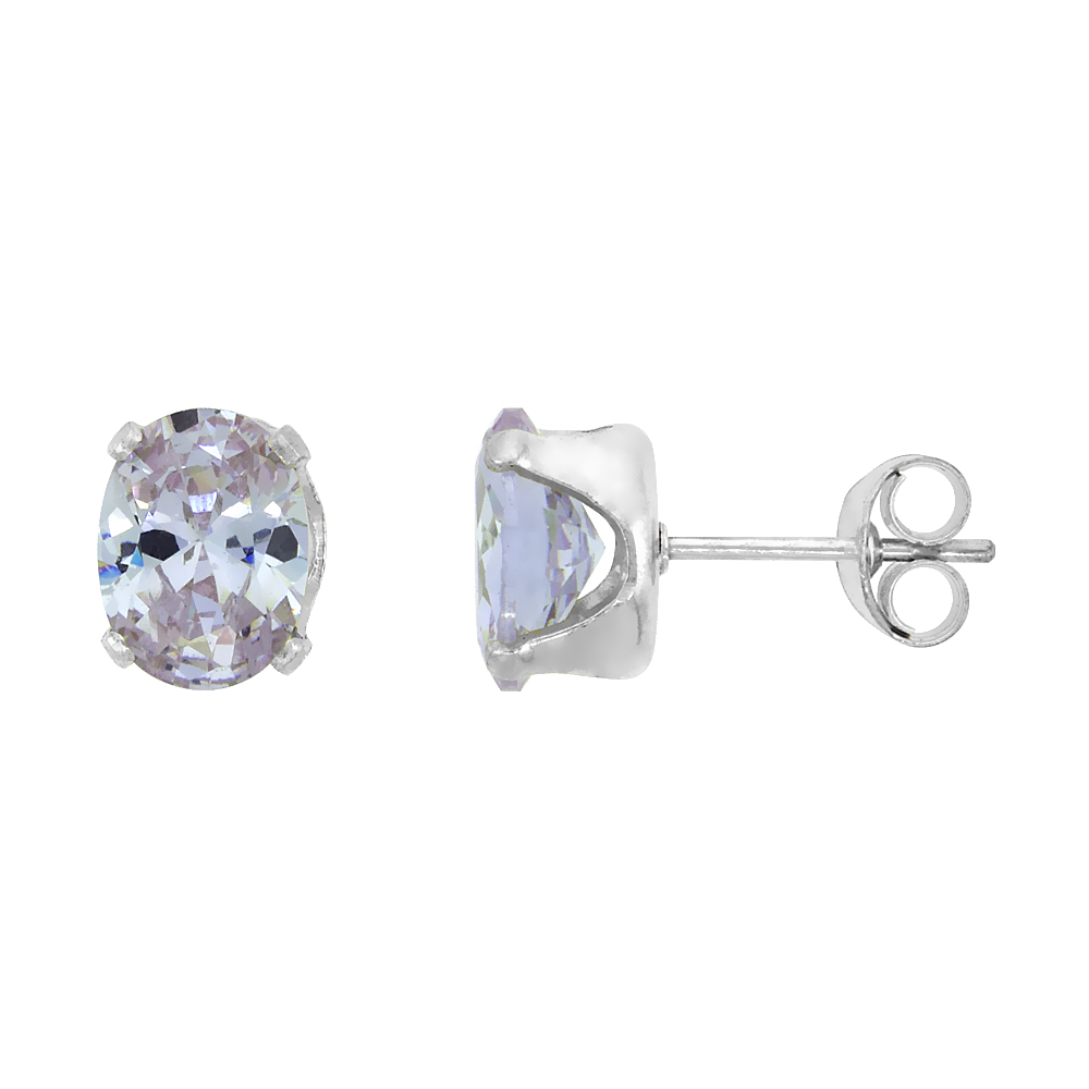Sterling Silver 8x6mm Oval Pink Color Cubic Zirconia Earrings Studs 1.5 carat/pair